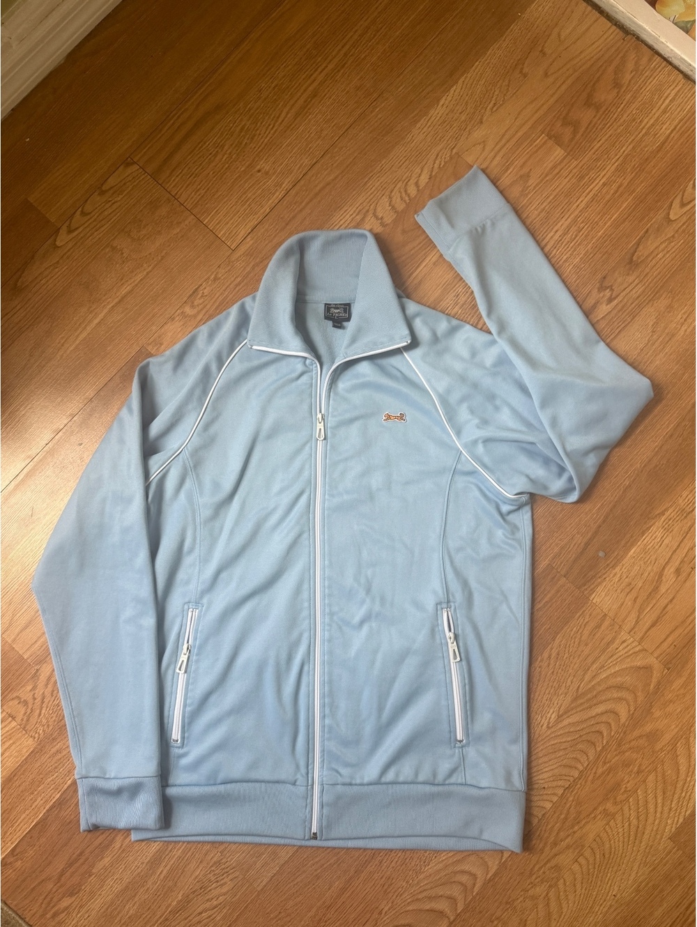 Le Tigre Light Blue Track Jacket with Tiger Logo, Size Large